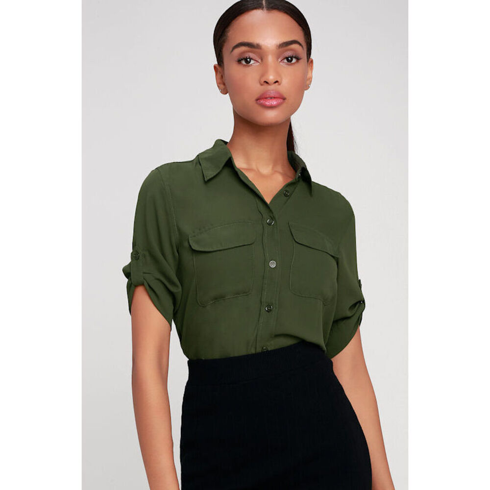 Lulus Best Of Friends Olive Green Button-up Top - Size M